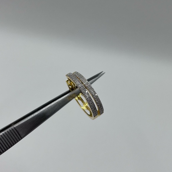 0.25 CT Natural Diamond Gold Plated Hoop Earrings - Picture 4 of 7